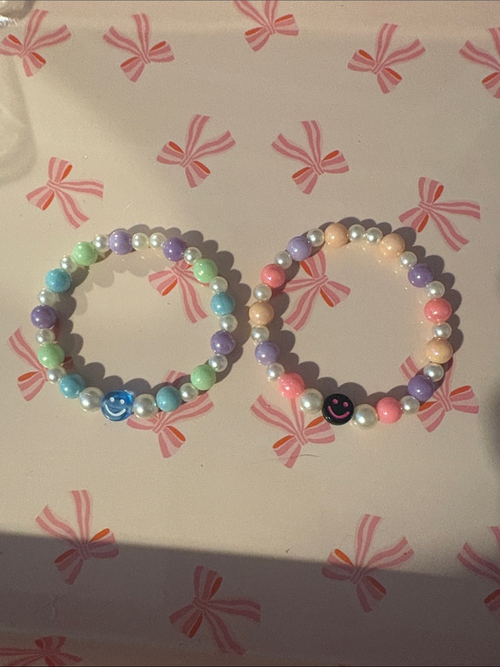 Kids Pink Multicolor Smiley Bead Bracelet - Cute Elastic Jewelry